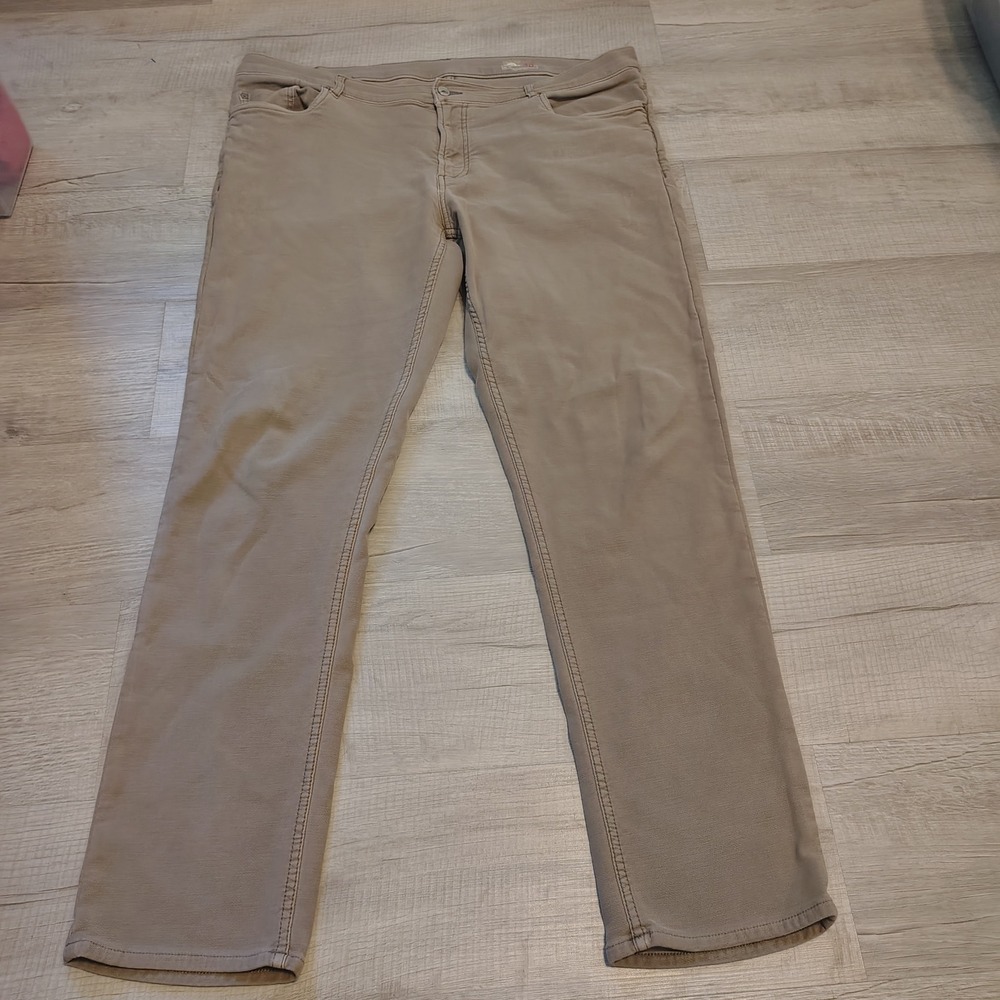 Faherty Brand Men 40 Khaki Tan 5-Pocket Stretch Slim Straight Jeans Cotton Blend